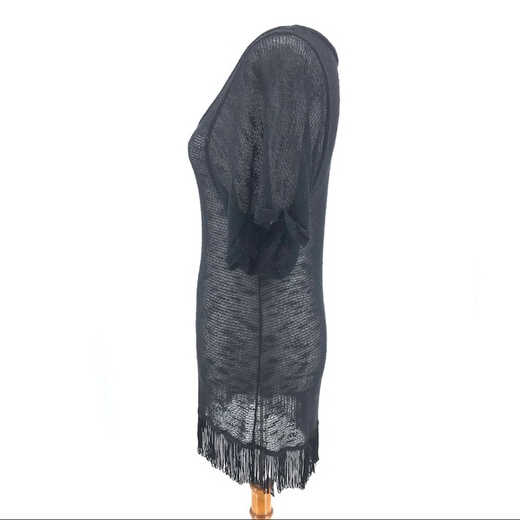 Free People Black Knit Fringe Short Sleeve Top - Picture 3 of 7